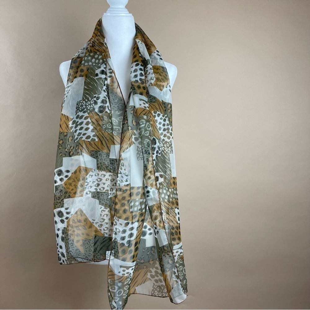 VINTAGE Animal Print Patchwork Sheer Scarf Wrap Chic Classy Formal Flowy